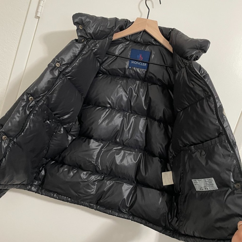 MONCLER Shiny Black Down Puffer Bomber Jacket Classic Winter Coat 0 / XS - Picture 10 of 14